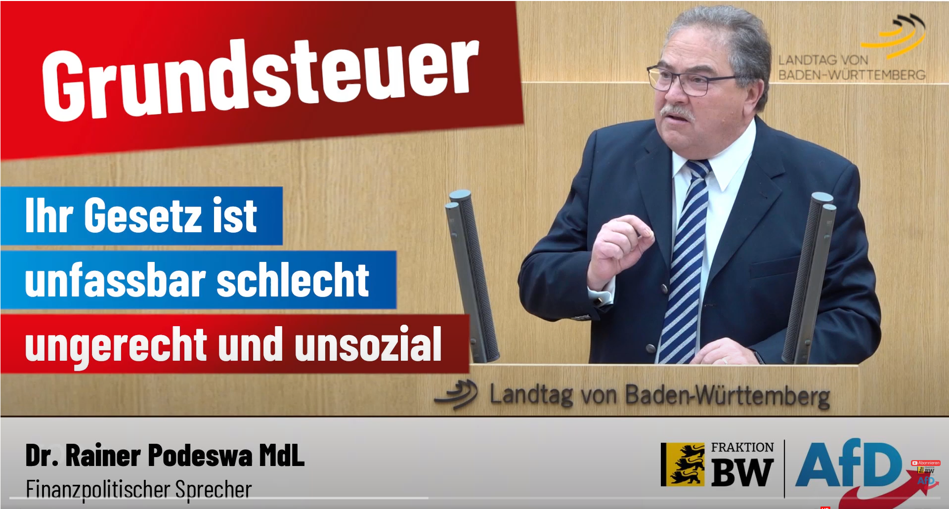 Plenarrede Dr. Rainer Podeswa: unsoziales Grundsteuergesetz ist und bleibt ungerecht!